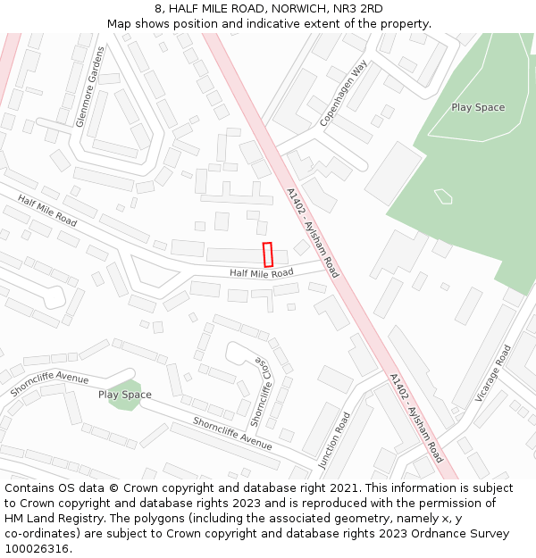 8, HALF MILE ROAD, NORWICH, NR3 2RD: Location map and indicative extent of plot