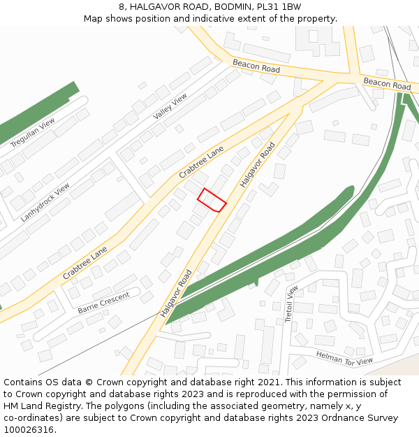 8, HALGAVOR ROAD, BODMIN, PL31 1BW: Location map and indicative extent of plot