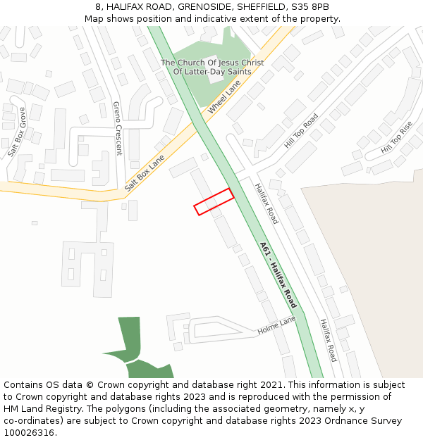 8, HALIFAX ROAD, GRENOSIDE, SHEFFIELD, S35 8PB: Location map and indicative extent of plot