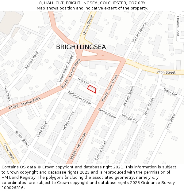 8, HALL CUT, BRIGHTLINGSEA, COLCHESTER, CO7 0BY: Location map and indicative extent of plot