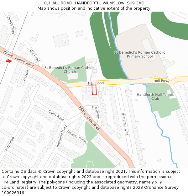 8, HALL ROAD, HANDFORTH, WILMSLOW, SK9 3AD: Location map and indicative extent of plot