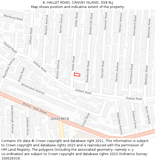 8, HALLET ROAD, CANVEY ISLAND, SS8 8LJ: Location map and indicative extent of plot