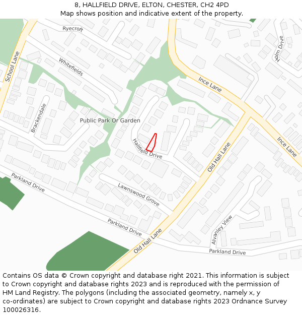 8, HALLFIELD DRIVE, ELTON, CHESTER, CH2 4PD: Location map and indicative extent of plot