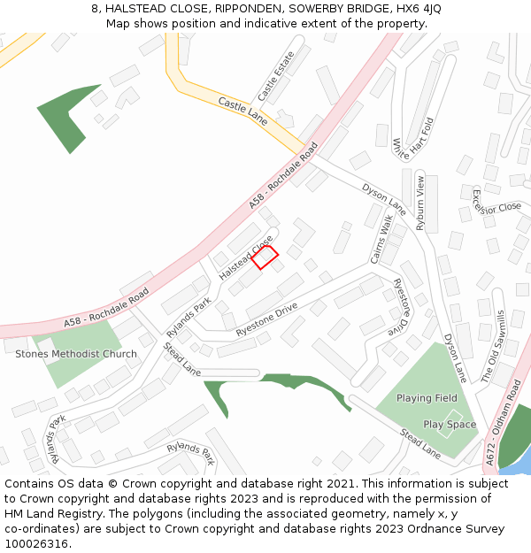 8, HALSTEAD CLOSE, RIPPONDEN, SOWERBY BRIDGE, HX6 4JQ: Location map and indicative extent of plot