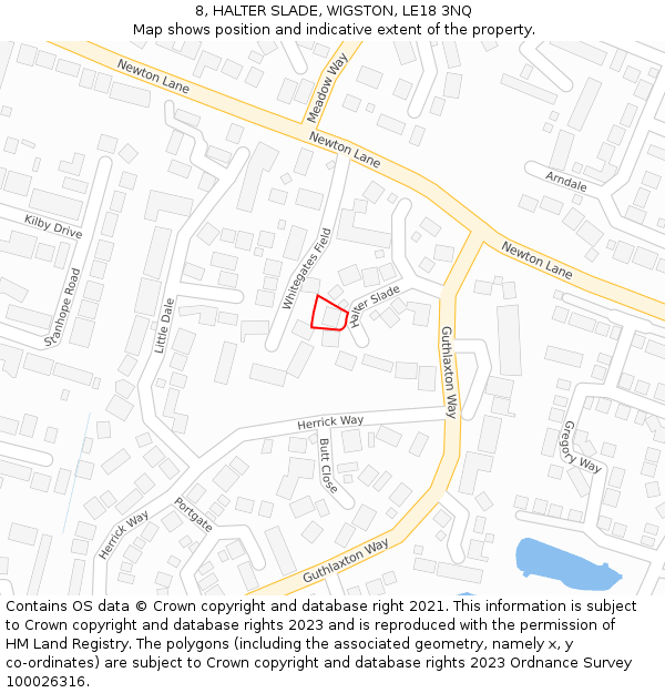 8, HALTER SLADE, WIGSTON, LE18 3NQ: Location map and indicative extent of plot
