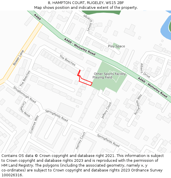8, HAMPTON COURT, RUGELEY, WS15 2BF: Location map and indicative extent of plot
