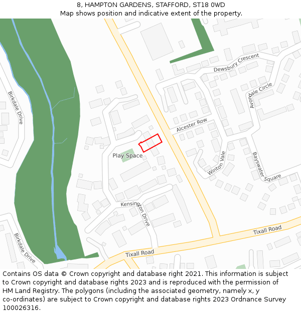 8, HAMPTON GARDENS, STAFFORD, ST18 0WD: Location map and indicative extent of plot