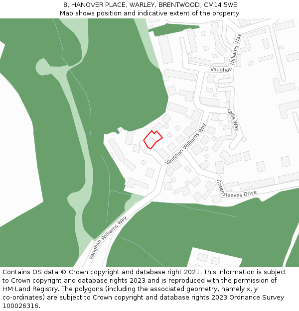 8, HANOVER PLACE, WARLEY, BRENTWOOD, CM14 5WE: Location map and indicative extent of plot