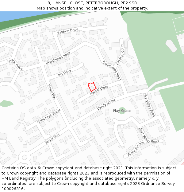 8, HANSEL CLOSE, PETERBOROUGH, PE2 9SR: Location map and indicative extent of plot