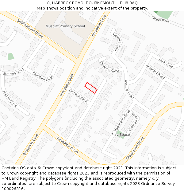 8, HARBECK ROAD, BOURNEMOUTH, BH8 0AQ: Location map and indicative extent of plot