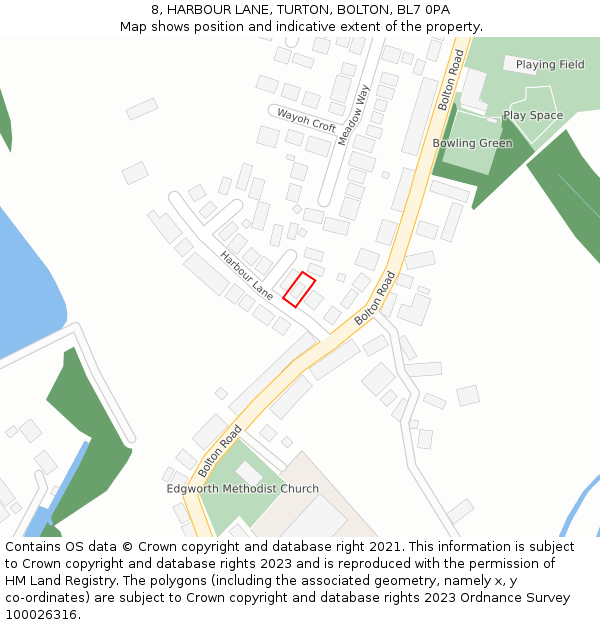 8, HARBOUR LANE, TURTON, BOLTON, BL7 0PA: Location map and indicative extent of plot