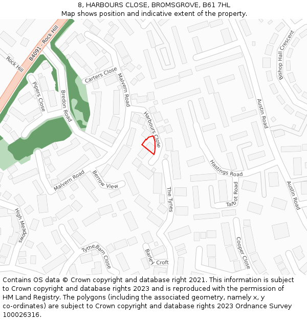 8, HARBOURS CLOSE, BROMSGROVE, B61 7HL: Location map and indicative extent of plot