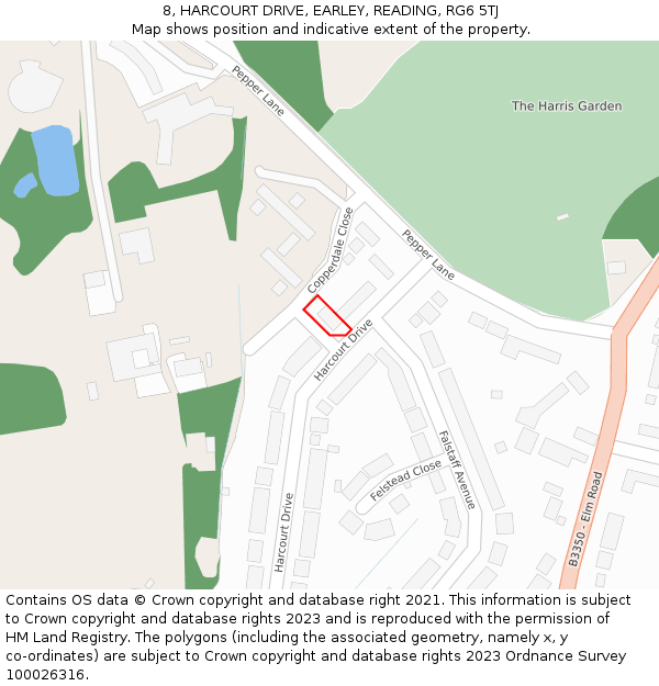 8, HARCOURT DRIVE, EARLEY, READING, RG6 5TJ: Location map and indicative extent of plot