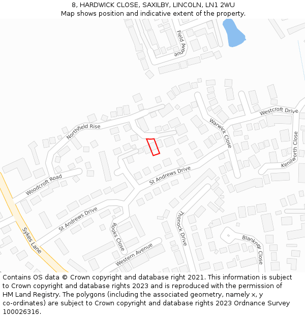 8, HARDWICK CLOSE, SAXILBY, LINCOLN, LN1 2WU: Location map and indicative extent of plot