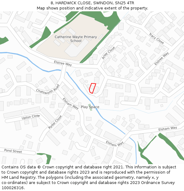 8, HARDWICK CLOSE, SWINDON, SN25 4TR: Location map and indicative extent of plot