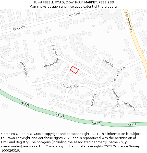 8, HAREBELL ROAD, DOWNHAM MARKET, PE38 9SS: Location map and indicative extent of plot