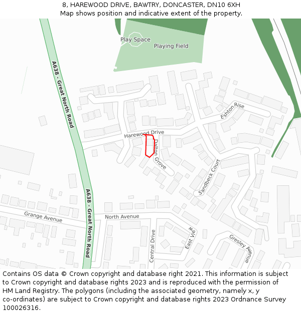 8, HAREWOOD DRIVE, BAWTRY, DONCASTER, DN10 6XH: Location map and indicative extent of plot