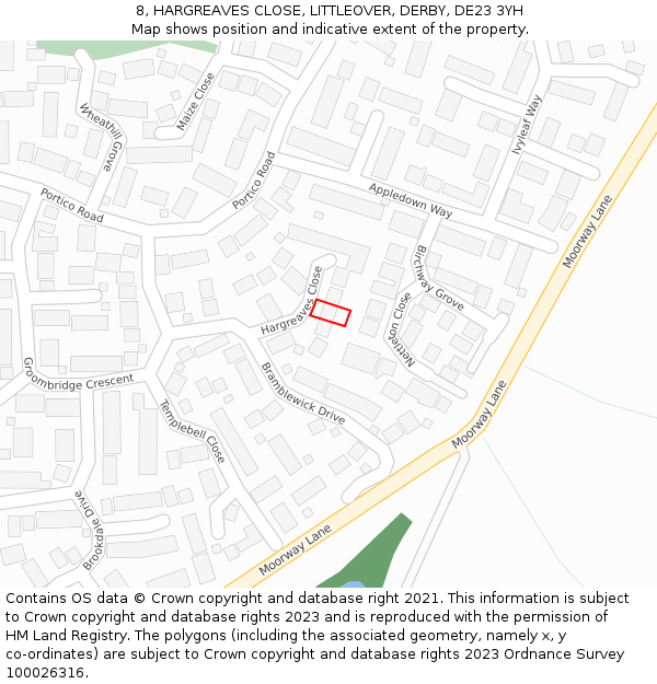8, HARGREAVES CLOSE, LITTLEOVER, DERBY, DE23 3YH: Location map and indicative extent of plot