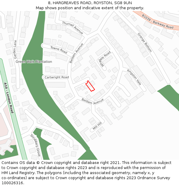 8, HARGREAVES ROAD, ROYSTON, SG8 9UN: Location map and indicative extent of plot