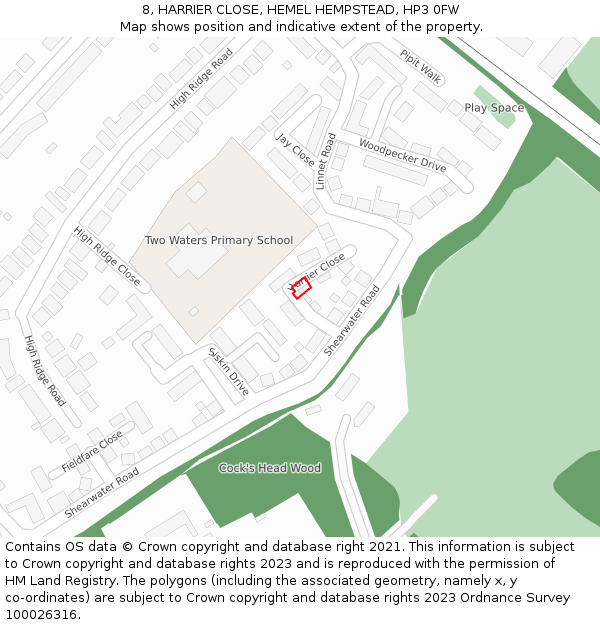 8, HARRIER CLOSE, HEMEL HEMPSTEAD, HP3 0FW: Location map and indicative extent of plot