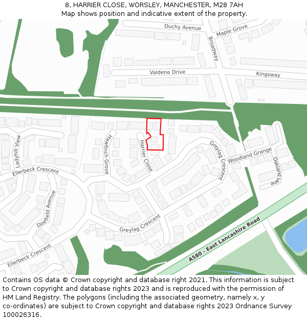 8, HARRIER CLOSE, WORSLEY, MANCHESTER, M28 7AH: Location map and indicative extent of plot