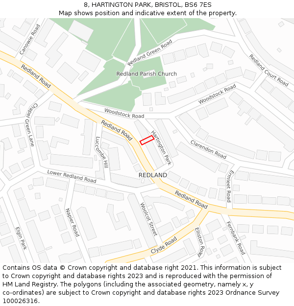 8, HARTINGTON PARK, BRISTOL, BS6 7ES: Location map and indicative extent of plot