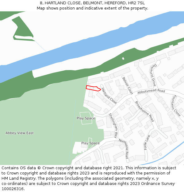 8, HARTLAND CLOSE, BELMONT, HEREFORD, HR2 7SL: Location map and indicative extent of plot