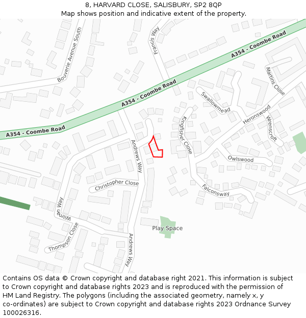 8, HARVARD CLOSE, SALISBURY, SP2 8QP: Location map and indicative extent of plot