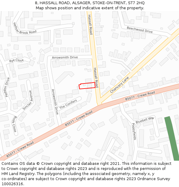 8, HASSALL ROAD, ALSAGER, STOKE-ON-TRENT, ST7 2HQ: Location map and indicative extent of plot