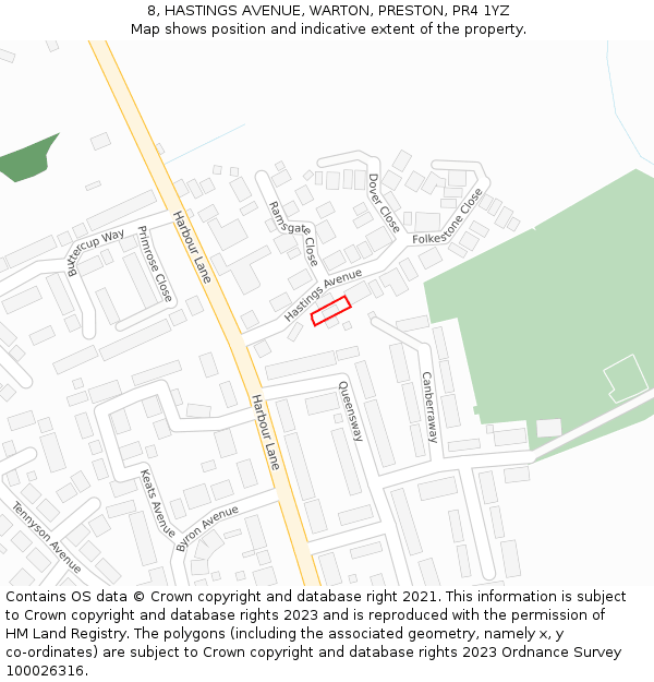 8, HASTINGS AVENUE, WARTON, PRESTON, PR4 1YZ: Location map and indicative extent of plot