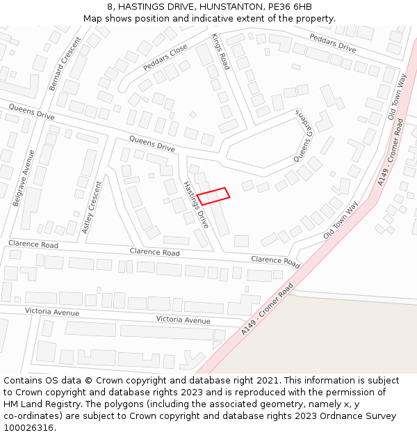 8, HASTINGS DRIVE, HUNSTANTON, PE36 6HB: Location map and indicative extent of plot