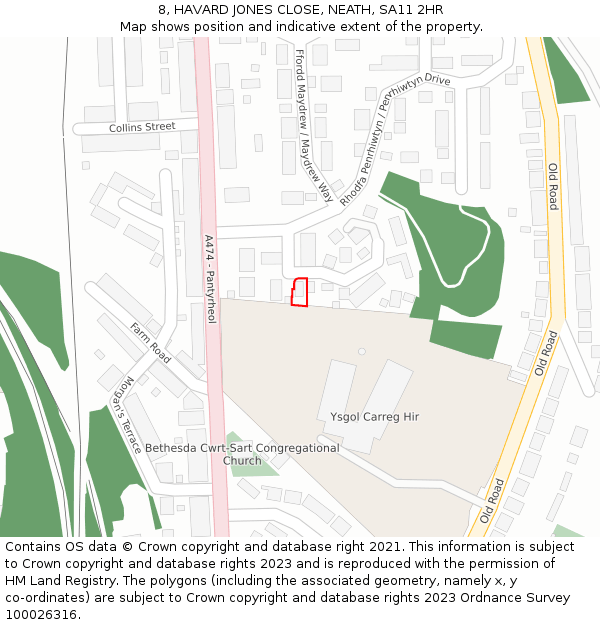 8, HAVARD JONES CLOSE, NEATH, SA11 2HR: Location map and indicative extent of plot