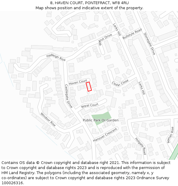 8, HAVEN COURT, PONTEFRACT, WF8 4RU: Location map and indicative extent of plot