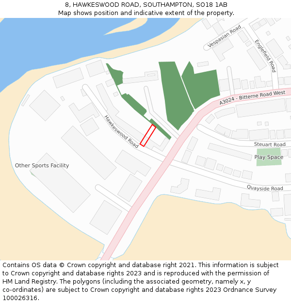 8, HAWKESWOOD ROAD, SOUTHAMPTON, SO18 1AB: Location map and indicative extent of plot