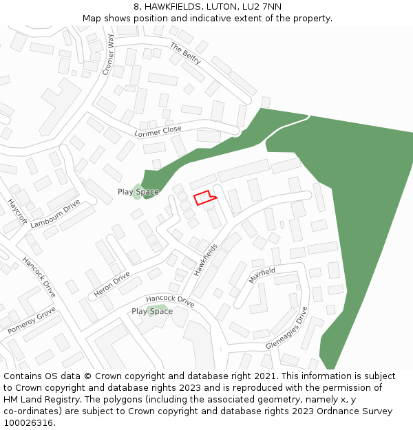 8, HAWKFIELDS, LUTON, LU2 7NN: Location map and indicative extent of plot