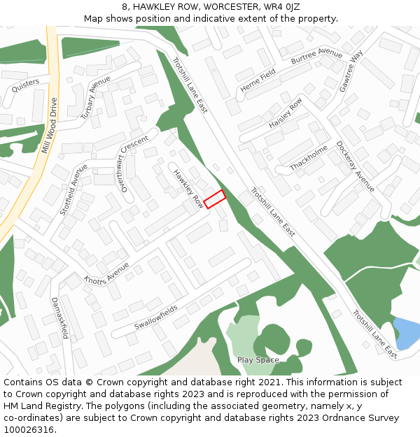 8, HAWKLEY ROW, WORCESTER, WR4 0JZ: Location map and indicative extent of plot