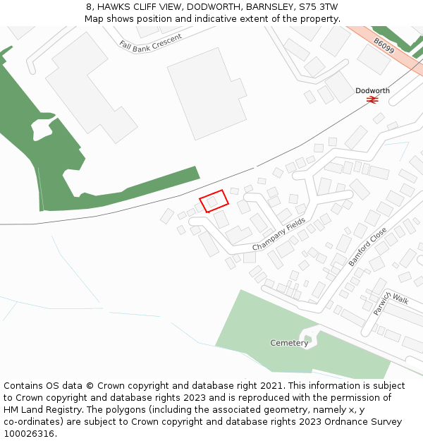 8, HAWKS CLIFF VIEW, DODWORTH, BARNSLEY, S75 3TW: Location map and indicative extent of plot
