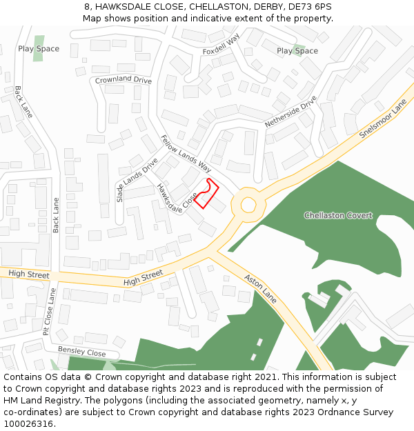 8, HAWKSDALE CLOSE, CHELLASTON, DERBY, DE73 6PS: Location map and indicative extent of plot