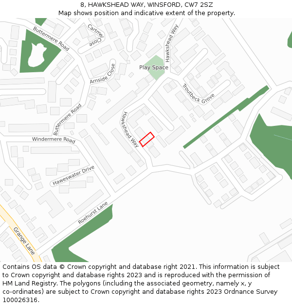 8, HAWKSHEAD WAY, WINSFORD, CW7 2SZ: Location map and indicative extent of plot