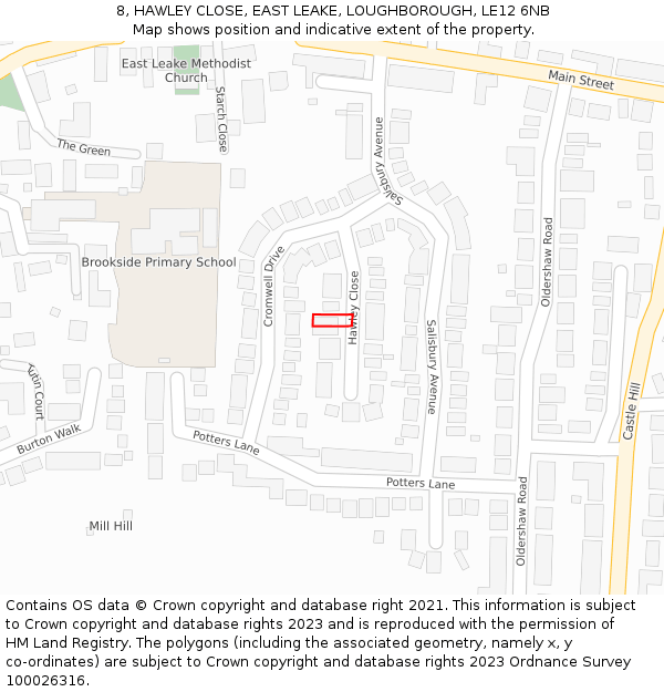 8, HAWLEY CLOSE, EAST LEAKE, LOUGHBOROUGH, LE12 6NB: Location map and indicative extent of plot