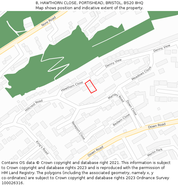 8, HAWTHORN CLOSE, PORTISHEAD, BRISTOL, BS20 8HQ: Location map and indicative extent of plot