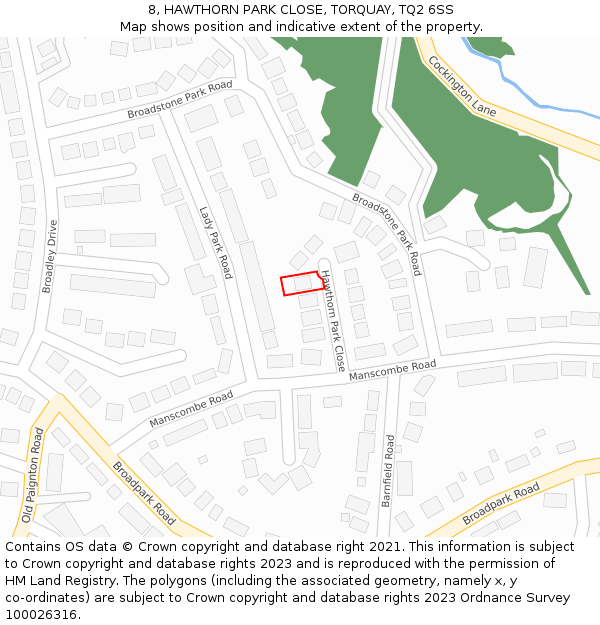 8, HAWTHORN PARK CLOSE, TORQUAY, TQ2 6SS: Location map and indicative extent of plot