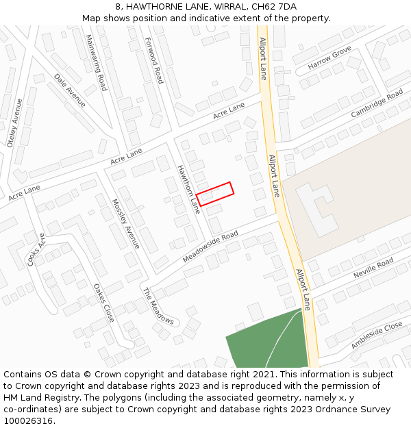 8, HAWTHORNE LANE, WIRRAL, CH62 7DA: Location map and indicative extent of plot