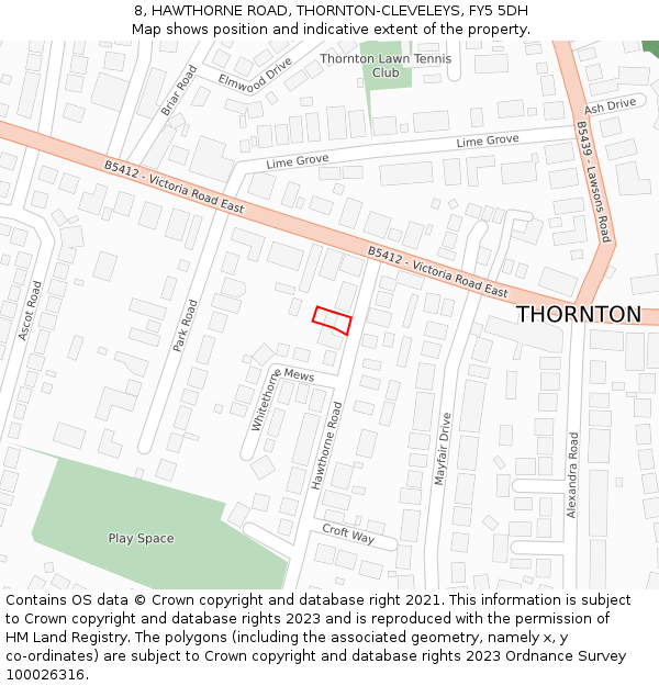 8, HAWTHORNE ROAD, THORNTON-CLEVELEYS, FY5 5DH: Location map and indicative extent of plot