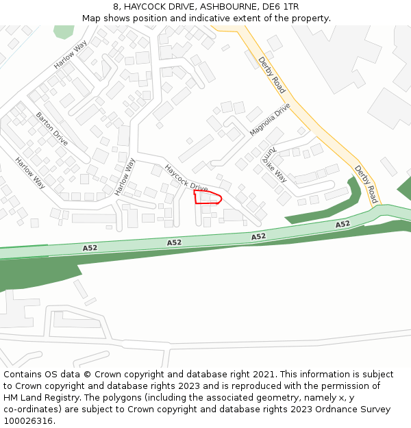 8, HAYCOCK DRIVE, ASHBOURNE, DE6 1TR: Location map and indicative extent of plot