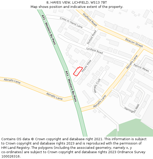 8, HAYES VIEW, LICHFIELD, WS13 7BT: Location map and indicative extent of plot