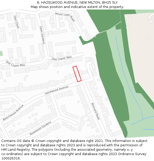 8, HAZELWOOD AVENUE, NEW MILTON, BH25 5LY: Location map and indicative extent of plot