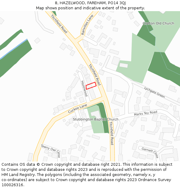 8, HAZELWOOD, FAREHAM, PO14 3QJ: Location map and indicative extent of plot