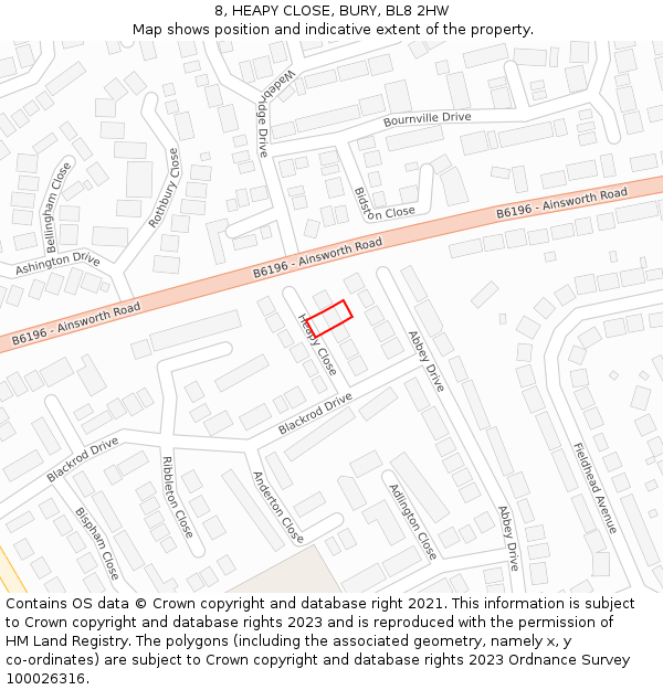 8, HEAPY CLOSE, BURY, BL8 2HW: Location map and indicative extent of plot