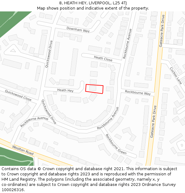 8, HEATH HEY, LIVERPOOL, L25 4TJ: Location map and indicative extent of plot